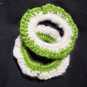 Green and White Handmade Hair Scrunchies
